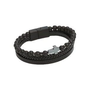 Brazalete Piel Negro Cruz