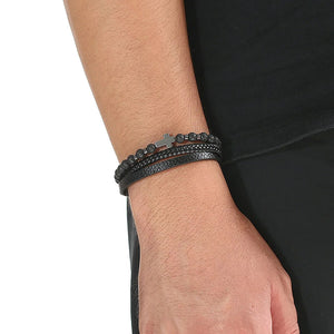 Brazalete Piel Negro Cruz