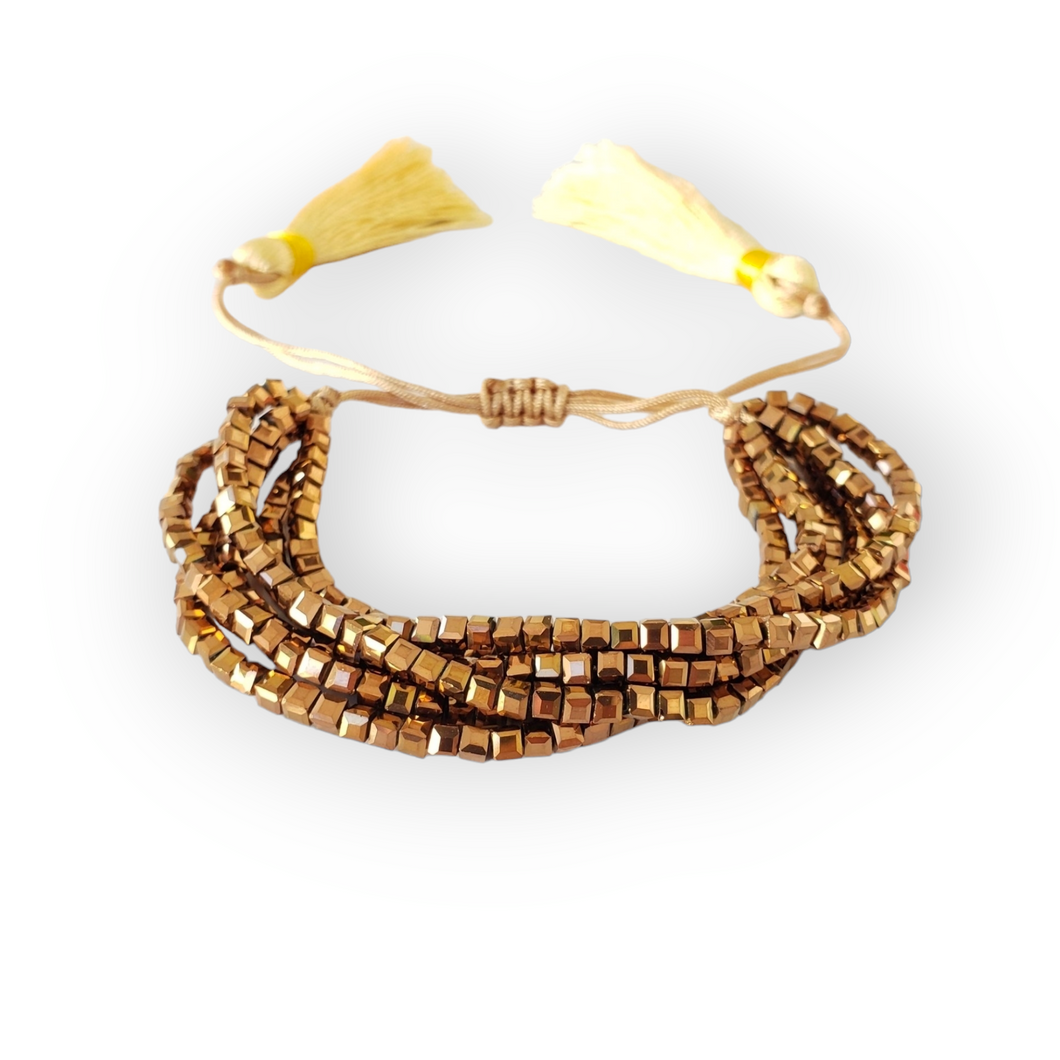 Pulsera Multicristal Ocre Cuadrado