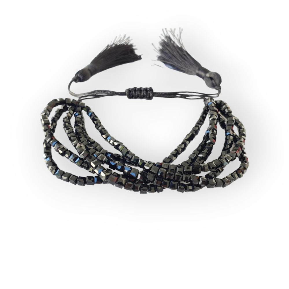 Pulsera Multicristal Negro Cuadrado