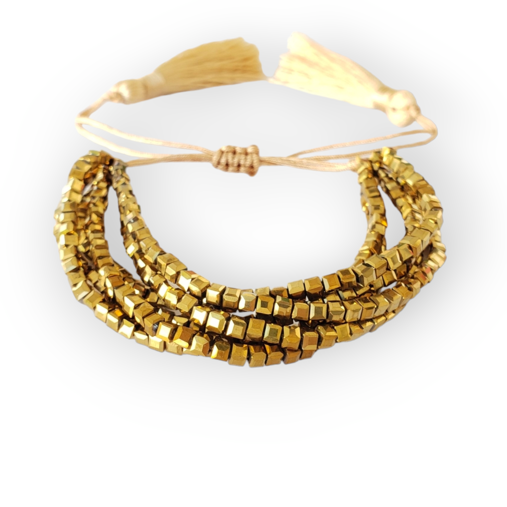 Pulsera Multicristal Dorada Cuadrado