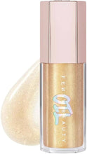 Cargar imagen en el visor de la galería, Tubo de aceite labial transparente Fenty Beauty Oil con tapa oro rosado y destellos dorados.