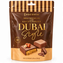 Cargar imagen en el visor de la galería, Bolsa doypack Chocovia chocolate con leche estilo Dubái relleno de kadayif y avellana 150 gramos.