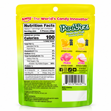 Cargar imagen en el visor de la galería, Reverso del empaque de gomitas pelables Amos Peelerz con tabla de información nutrimental e ingredientes.