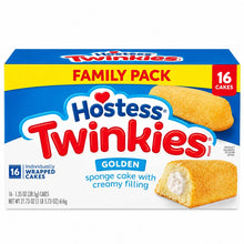 Cargar imagen en el visor de la galería, Caja de Hostess Twinkies Family Pack con dieciséis pastelitos individuales dorados con relleno cremoso.