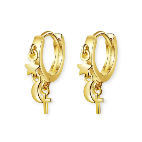 Arracadas Estrella Luna Cruz