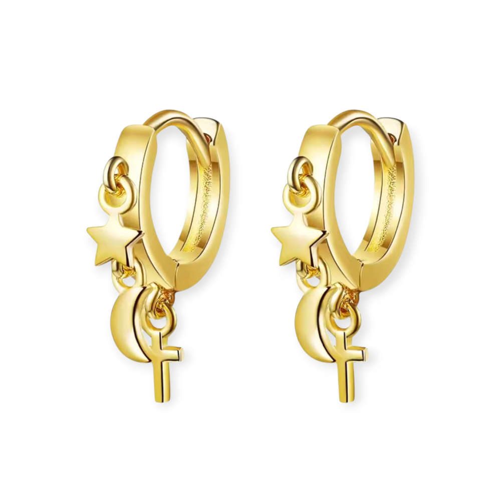 Arracadas Estrella Luna Cruz