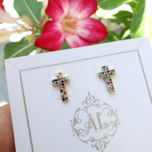 Aretes Cruz Circonia Colores