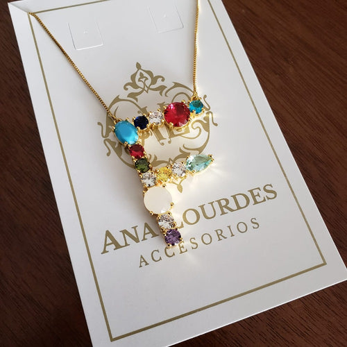 Collar Inicial Grande Circonia Colores