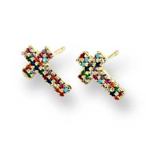 Aretes Cruz Circonia Colores